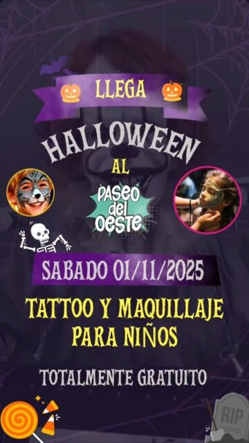 🎃🕸️ ¡Llega Halloween al Paseo del Oeste! 👻
Este sábado 1 de noviembre de 17 a 19hs, vení a disfrutar una jornada terroríficamente divertida 😈
💀 Tatuajes y maquillaje artístico para niños
🍭 ¡Actividad totalmente gratuita!
Vení en familia, preparate para disfrutar y viví una tarde llena de color, personajes y mucha diversión 🎨✨
📍 Av. Pte. Perón 7970 – Ituzaingó
🕙 De 10 a 21 hs
#HalloweenEnElPaseo #PaseoDelOeste #ZonaOeste #Ituzaingó #MaquillajeArtístico #TattoosParaChicos #PlanFamiliar #Halloween2025 #FiestaEnElPaseo