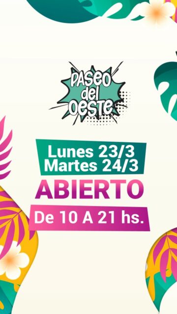 Te esperamos lunes y martes feriados de 10 a 21hs para seguir compartiendo juntos!

#paseodeloeste #ituzaingó #zonaoeste  #feriadeofertas #planfamiliar