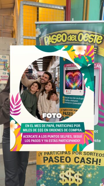 👔📸 ¡Participá por los premios del Día del Padre! 🎁✨

Pasar por el Paseo puede tener premio 🙌

👉 ¿Cómo participar?
1️⃣ Sacate una foto en cualquiera de nuestros puntos selfie
2️⃣ Subila a Instagram
3️⃣ Arrobanos en tu publicación o historia

¡Y listo! Ya estás participando del sorteo especial por el Día del Padre 🎉

📍 Av. Pte. Perón 7970 – Ituzaingó
🕙 Viernes, sábados, domingos y feriados de 10 a 21 hs

Vení, recorré el Paseo, sacate una foto y sumate al sorteo 📸💙

#DíaDelPadre #PaseoDelOeste #ZonaOeste #Ituzaingó